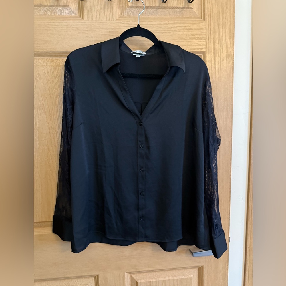 Express Black Button Down Shirt with Lace Sleeves